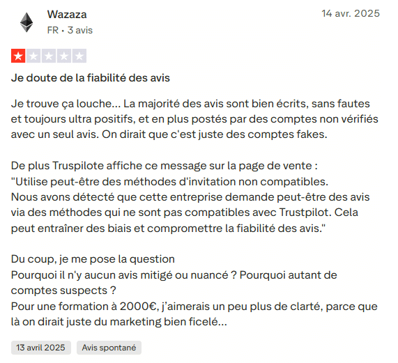 Doutes sur fiabilité avis Trustpilot