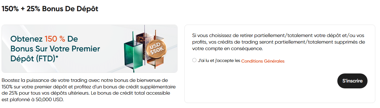 Bonus Vantage Markets 150% premier dépôt avis promotion