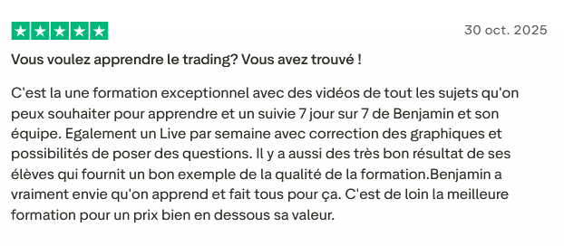 Avis client vérifié formation Pro Trading Mastery témoignage positif trading