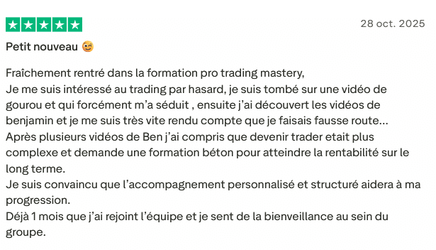 Témoignage client réel formation trading positif vérifié Trustpilot